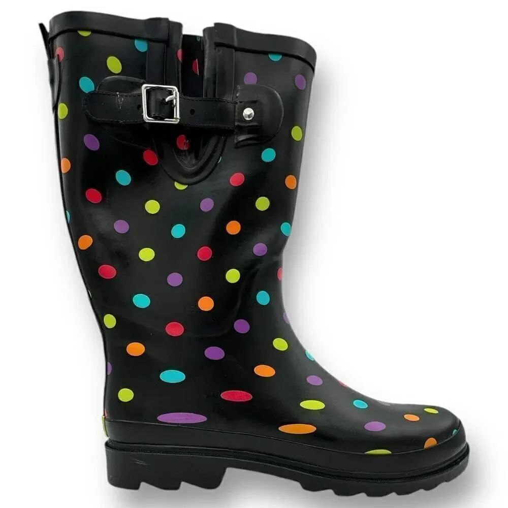 NWOT Western Chief Womens Dot City Tall Rain Boots Black Size 10